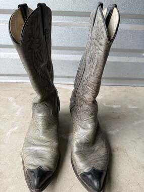 Vintage Imperial Mens Western Leather Boots Gray Black Two-Tone  Size 11.5 D